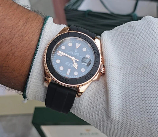 ROLEX YACHT MASTER SILICON BAND ROSEGOLD BLACK (VIRAT KHOLI)