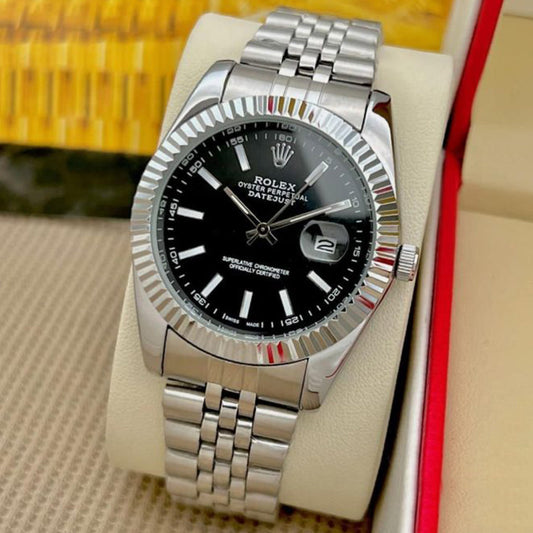 Rolex Datejust Silver Black Dial Metal Watch