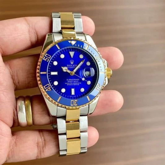 Rolex Submariner Silver Gold Blue Metal Watch