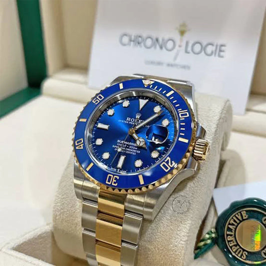 ROLEX SUBMARINER SILVER GOLD BLUE METAL WATCH (WITH OG BOX)