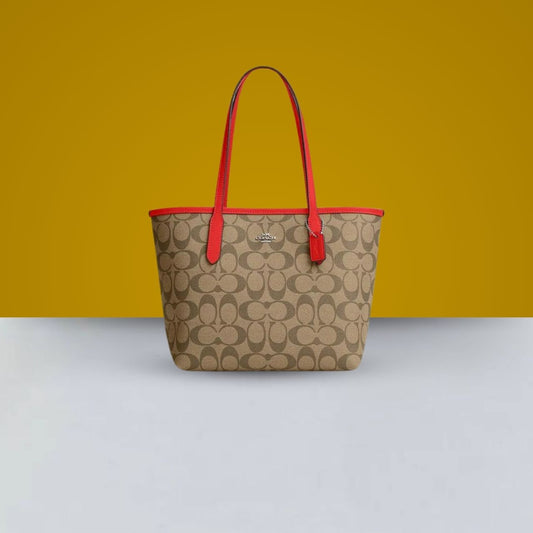 signature city tote bag with og box & dust bag (mustard-red)