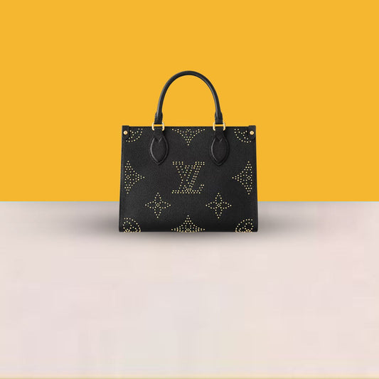 Small LV M46733 On The Go Premium Leather Tote Bag With OG Double Magnetic Box & Dust Bag (Black - 647)