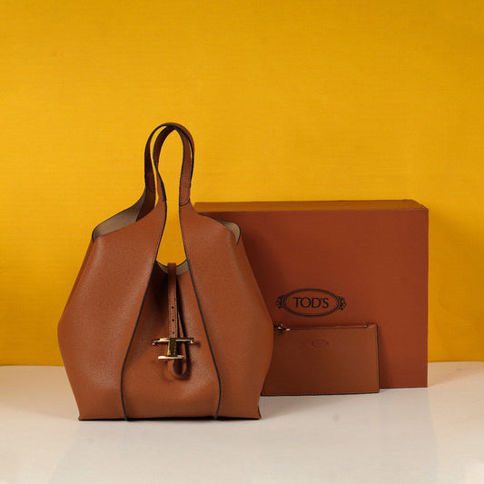 T Timeless Premium Quality Leather Bag With Extra Pouch & OG Box With Dust Bag (Tan - 446)